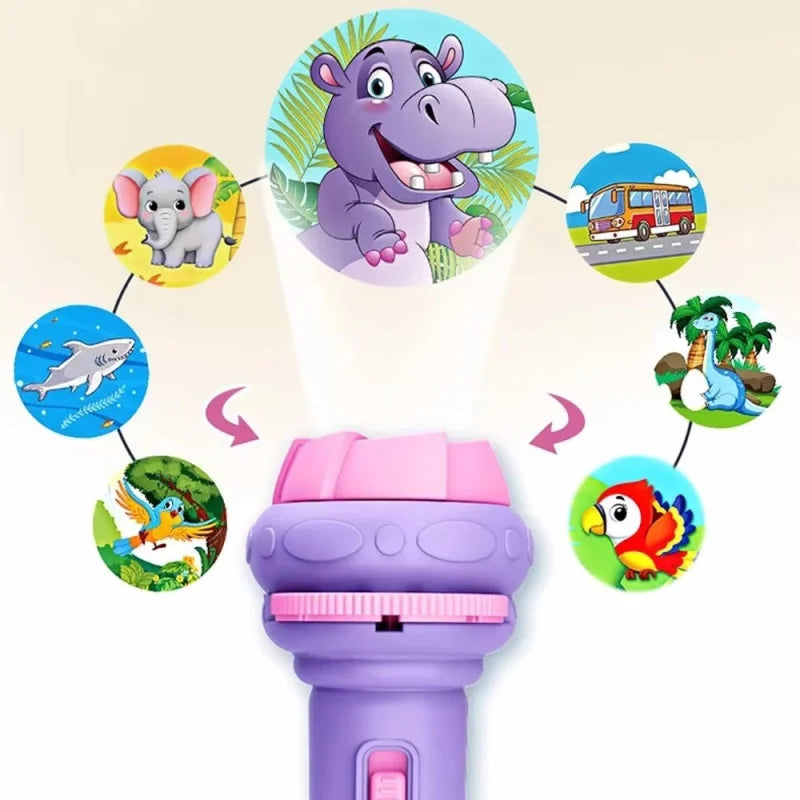 Kids Cartoon Projector Flashlight - 10 Slide Cards Bedtime Story Toy for Children