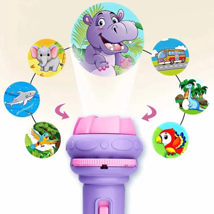 Kids Cartoon Projector Flashlight - 10 Slide Cards Bedtime Story Toy for Children