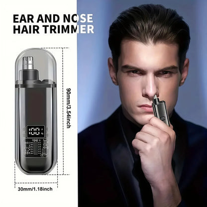 Men's USB Rechargeable Nose Ear Hair Trimmer - 150mAh Fast Charge, Digital Display, Precision Blade, Compact Design