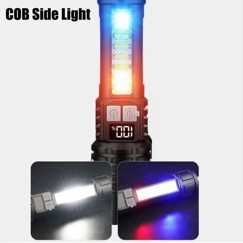 Super Bright COB LED Flashlight TYPE-C Rechargeable Zoomable With Side Light Waterproof Torch Camping Hiking Emergency Outdoor