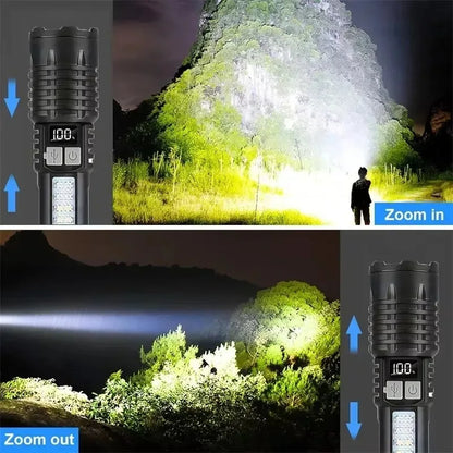 Super Bright COB LED Flashlight TYPE-C Rechargeable Zoomable With Side Light Waterproof Torch Camping Hiking Emergency Outdoor