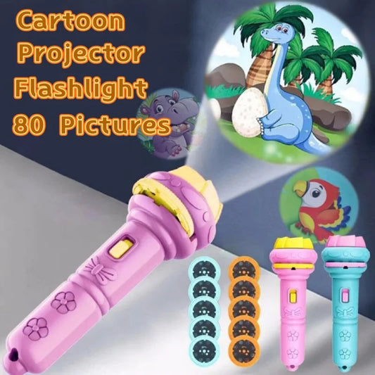 Kids Cartoon Projector Flashlight - 10 Slide Cards Bedtime Story Toy for Children