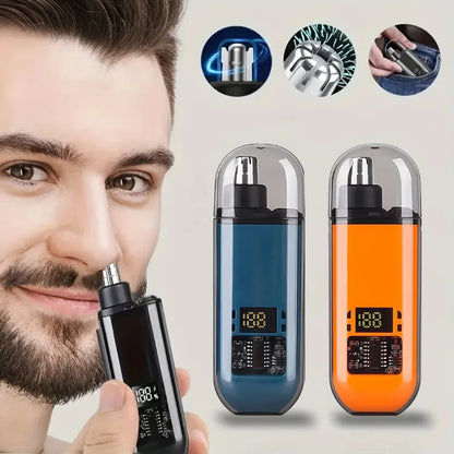 Men's USB Rechargeable Nose Ear Hair Trimmer - 150mAh Fast Charge, Digital Display, Precision Blade, Compact Design