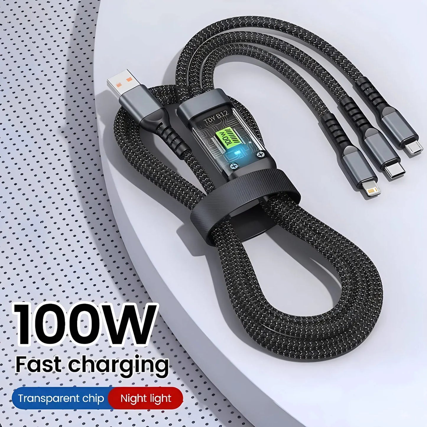 ⚡ 100W 3-in-1 Fast Charging Nylon Braided Cable