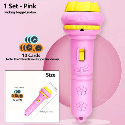 Kids Cartoon Projector Flashlight - 10 Slide Cards Bedtime Story Toy for Children