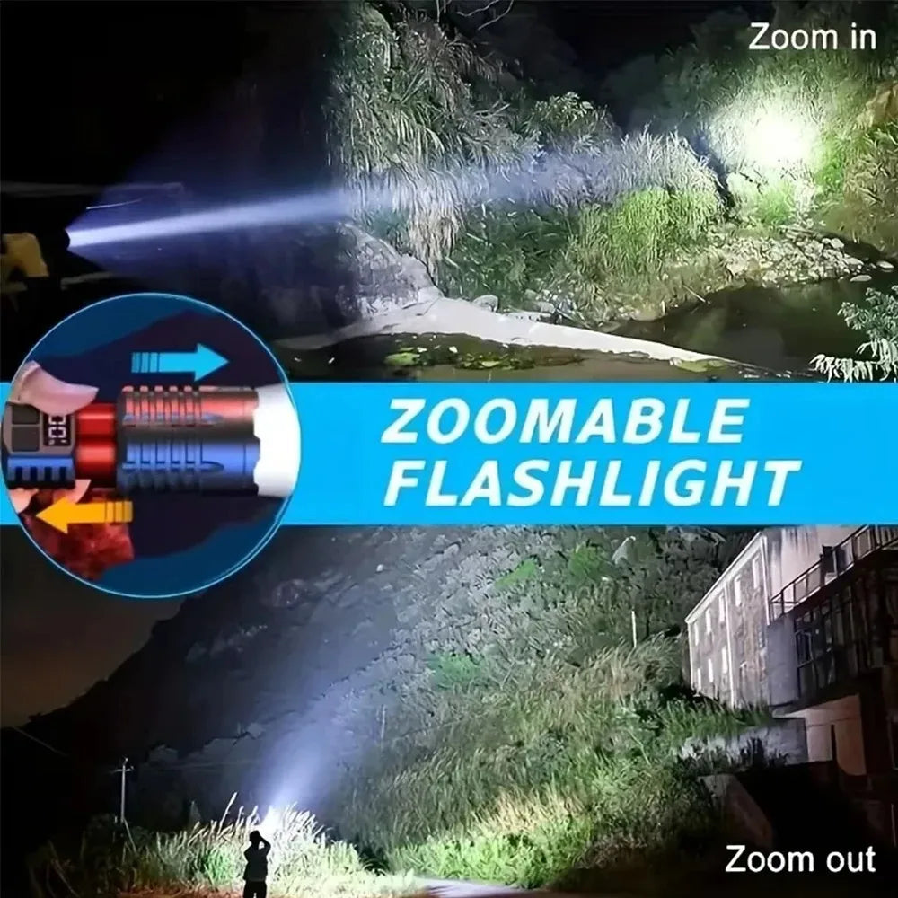 Super Bright COB LED Flashlight TYPE-C Rechargeable Zoomable With Side Light Waterproof Torch Camping Hiking Emergency Outdoor