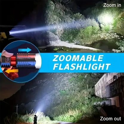 Super Bright COB LED Flashlight TYPE-C Rechargeable Zoomable With Side Light Waterproof Torch Camping Hiking Emergency Outdoor