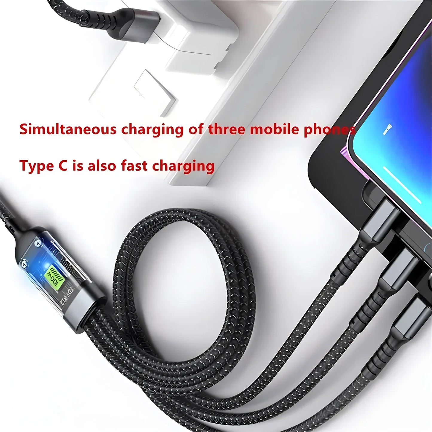 ⚡ 100W 3-in-1 Fast Charging Nylon Braided Cable