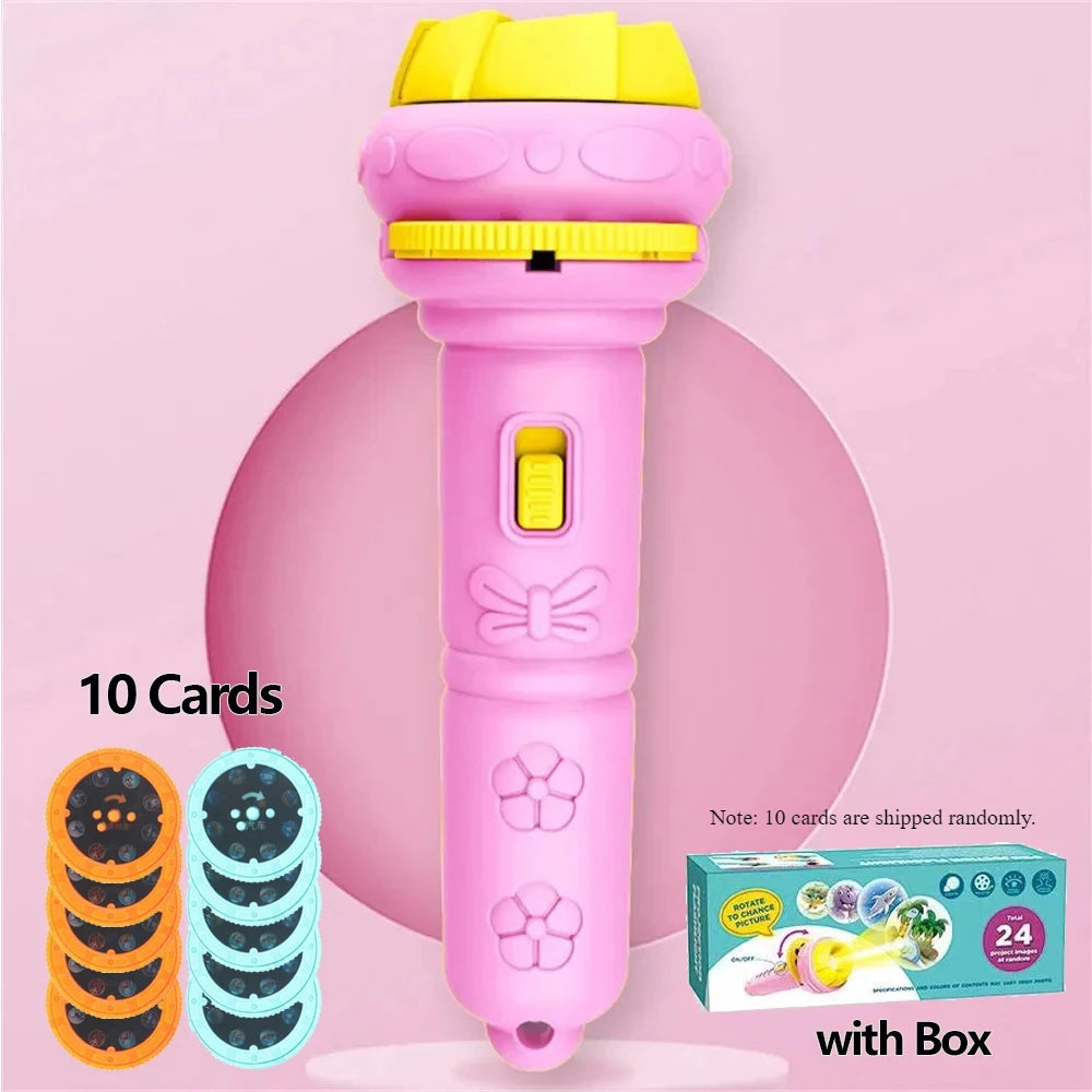 Kids Cartoon Projector Flashlight - 10 Slide Cards Bedtime Story Toy for Children