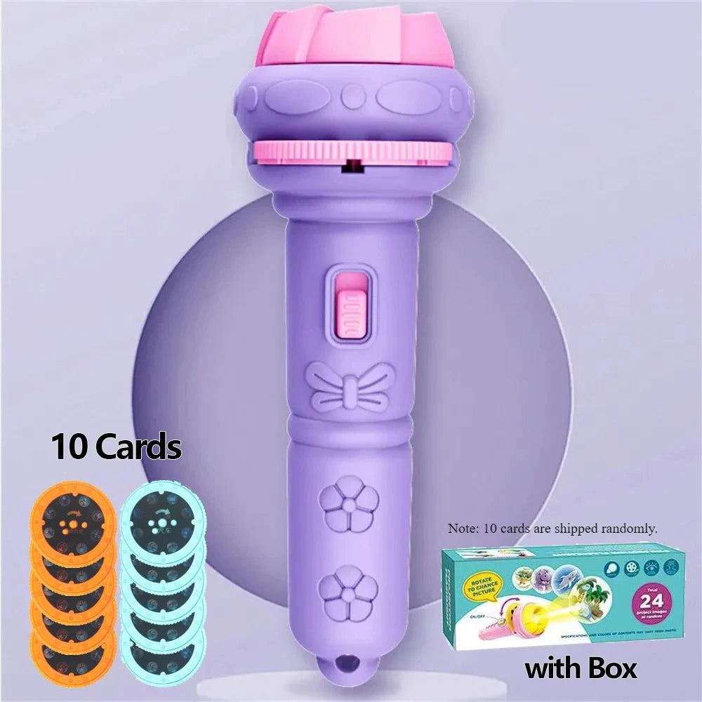 Kids Cartoon Projector Flashlight - 10 Slide Cards Bedtime Story Toy for Children