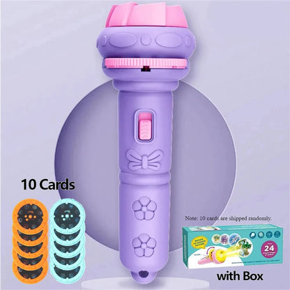 Kids Cartoon Projector Flashlight - 10 Slide Cards Bedtime Story Toy for Children