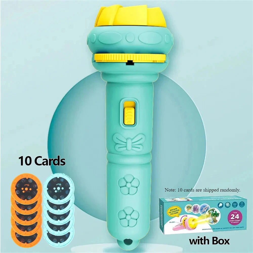 Kids Cartoon Projector Flashlight - 10 Slide Cards Bedtime Story Toy for Children